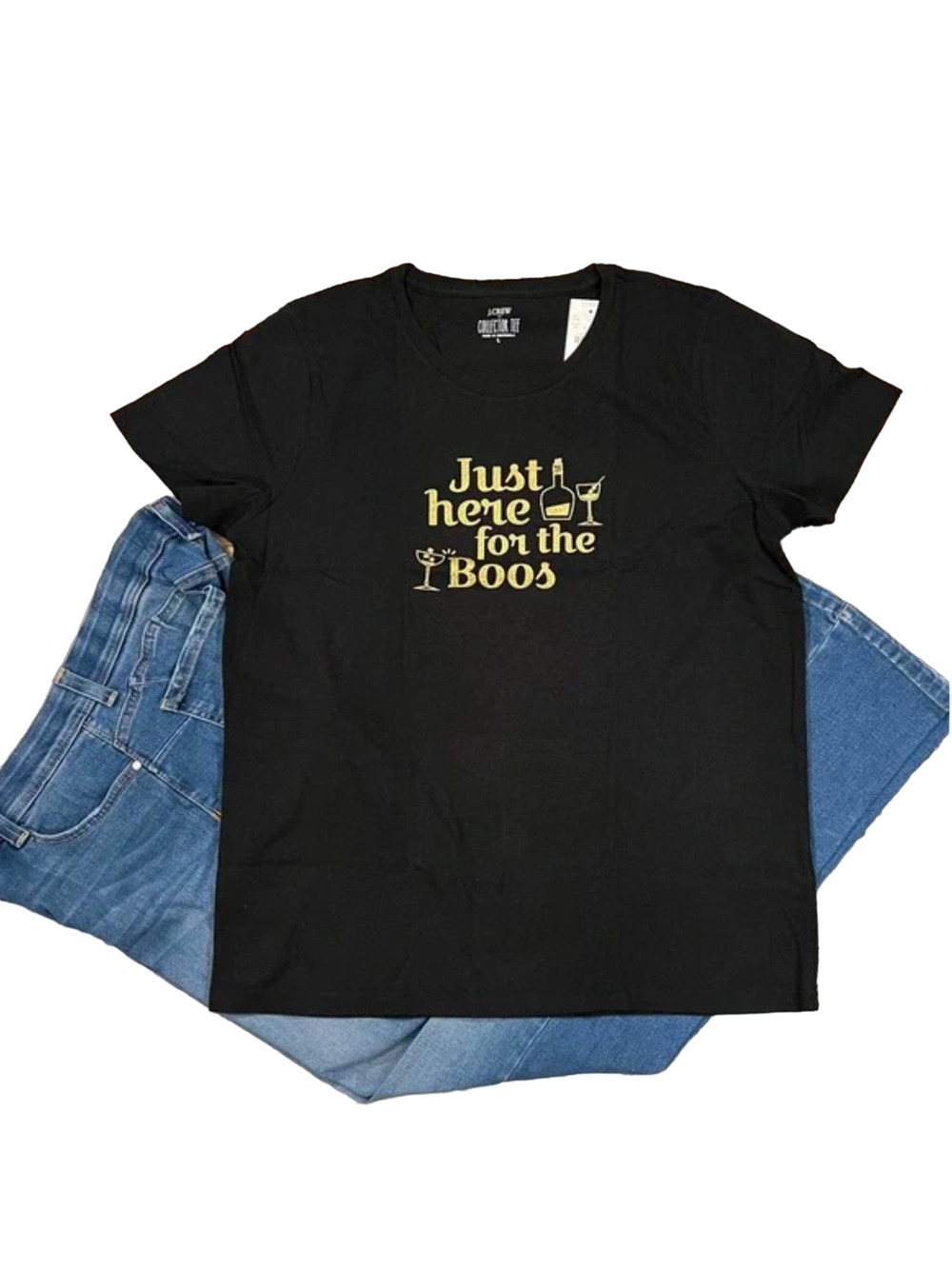 NWT J. Crew Black W/"Just Here for the Boos" Halloween Graphic Tee - SIZE L